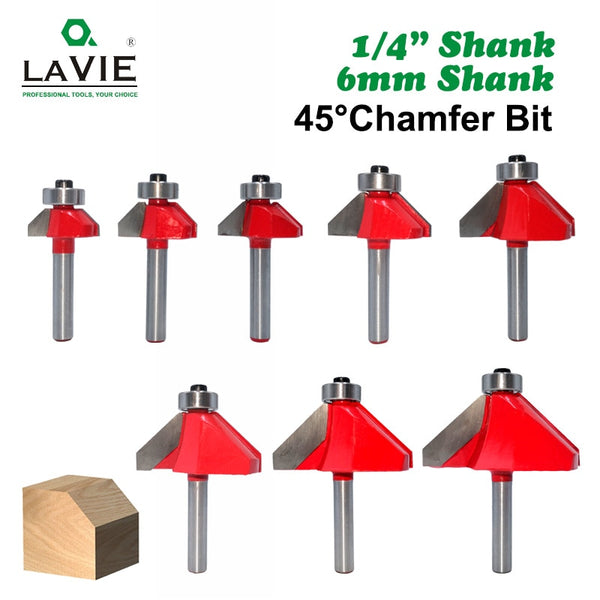 6mm 6.35mm Shank 45 Degree Chamfer Router Bit Edge Forming Bevel Woodworking Milling Cutter