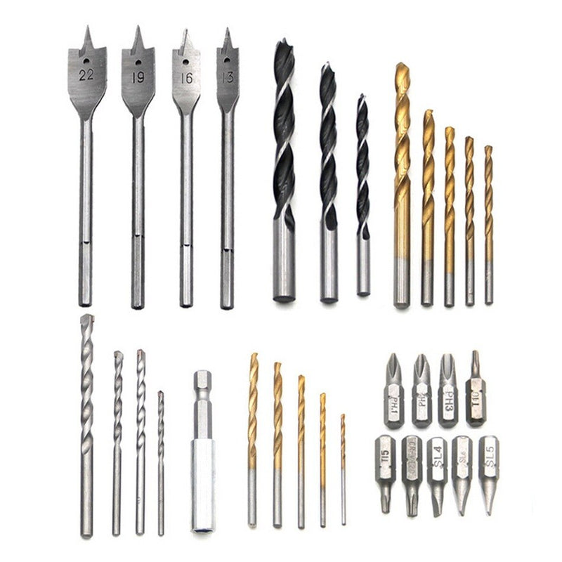 10PCS HSS Twist Drill Bits 4PCS Flat Drill Bits 1PCS Hex Shank Adapter 3PCS Three-point Woodworking Drill Bits Woodwork