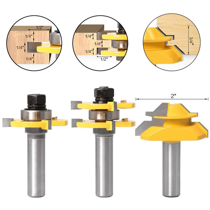 Fresas para carpintería de 1/4 ''y 12mm, accesorios de grabado CNC, máquina enrutadora de madera, brocas, herramientas de carpintería, 3 uds.