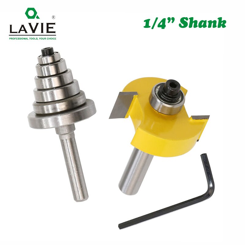 2PCS 1/4 Shank Rabbet Router Bit with 6 Bearings Set Adjustable Tenon Cutter Cemented Carbide Woodworking Bits