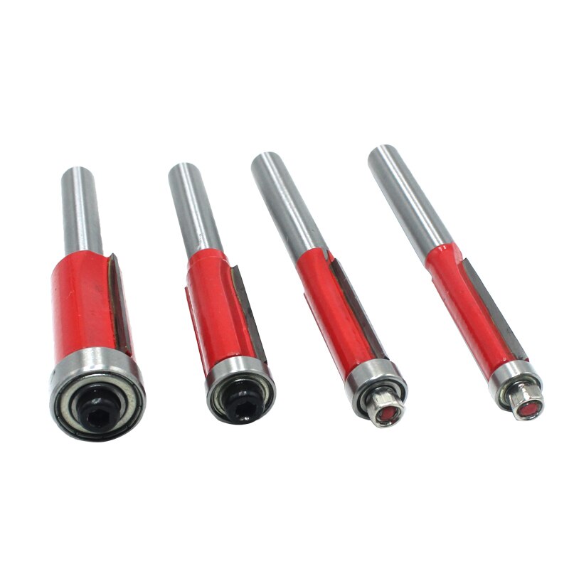 4pcs 1/4" End Dual Flutes Ball Bearing Flush Router Bit Straight Shank Trim Wood Milling Cutters for Woodworking