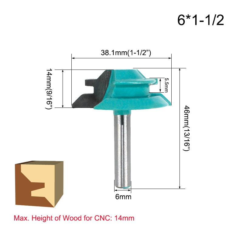 1/4" Shank 6.35MM 8MM 45 Degree Lock Miter Router Bit Tenon Milling Cutter Woodworking Tool For Wood Tools MC01 MC