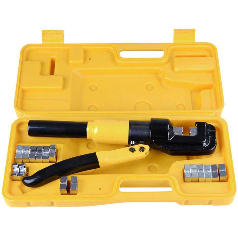 10 Ton Hydraulic Wire Crimper Battery Cable Lug Terminal Crimping Clamp Tool with 9 Dies