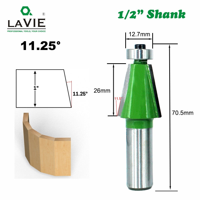 5 uds 12MM 1/2 "vástago chaflán Router Bit 11,25 15 22,5 30 45 grados fresa para máquina de madera